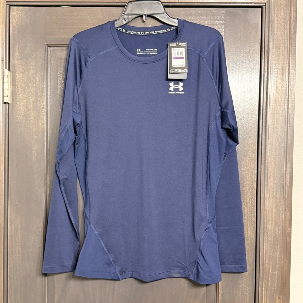 Under Armour NWT Mens‎ HeatGear Armour Compression Long Sleeve Shirt Navy 2XL